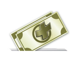 Dollar Bill with health symbol being deposited