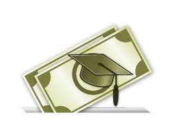 Dollar Bill with graduation hat being deposited