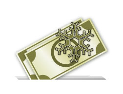 Dollar Bill with snow flake being deposited